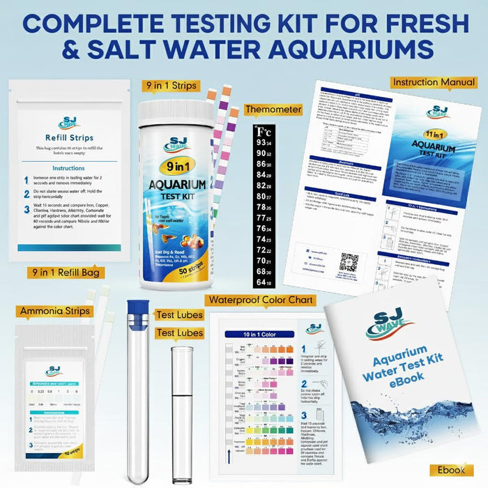 11-in-1 Aquarium Water Test Kit — 950 Tests with Thermometer
