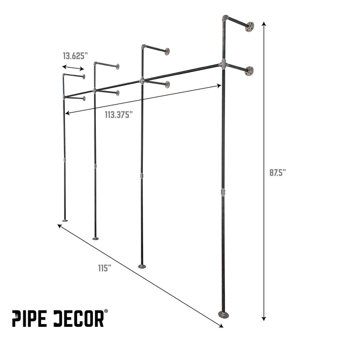 115 in. Triple Wall Mounted Clothing Rack