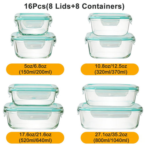 16-Piece Glass Food Storage Set