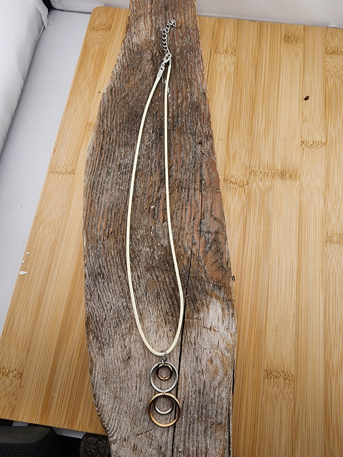 18in Adjuatable Mixed Metal Circle Pendant Necklace - Cream Cord