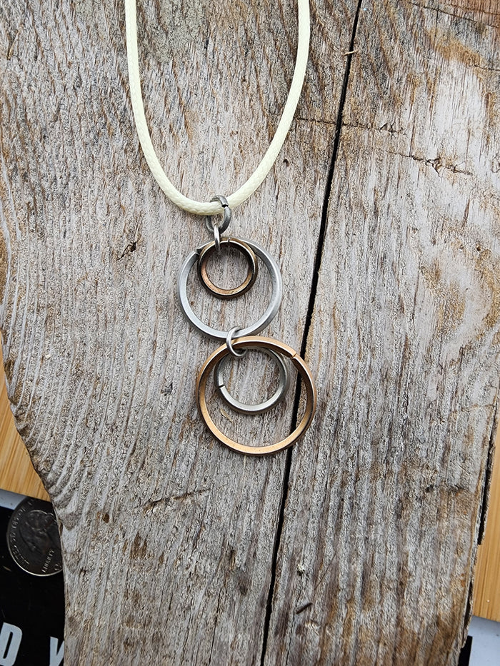 18in Adjuatable Mixed Metal Circle Pendant Necklace - Cream Cord
