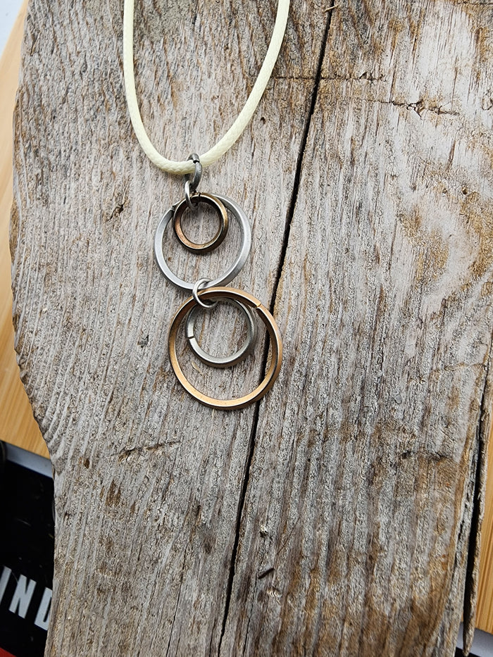 18in Adjuatable Mixed Metal Circle Pendant Necklace - Cream Cord