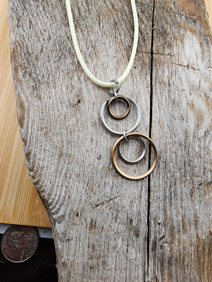 18in Adjuatable Mixed Metal Circle Pendant Necklace - Cream Cord