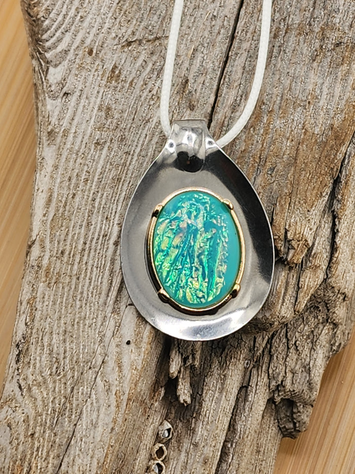 18in Adjustable Artisan Silver Tone Pendant Necklace with Turquoise Opal Accent