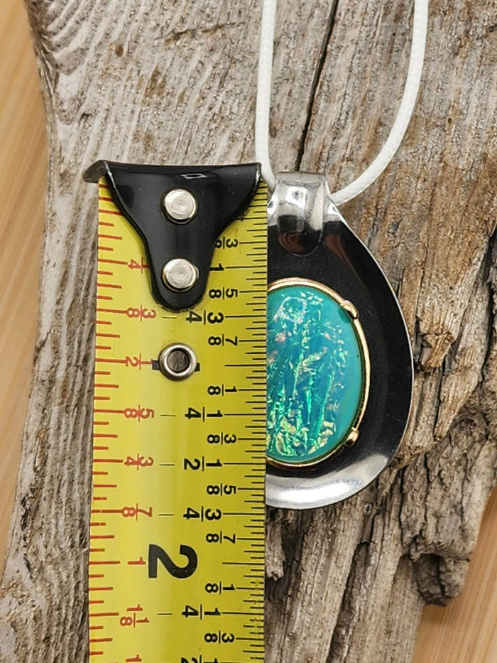 18in Adjustable Artisan Silver Tone Pendant Necklace with Turquoise Opal Accent