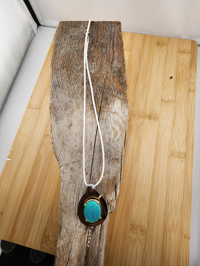 18in Adjustable Artisan Silver Tone Pendant Necklace with Turquoise Opal Accent