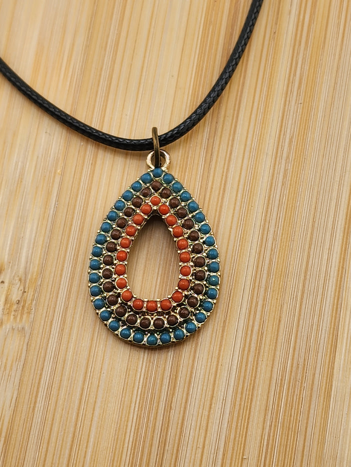 18in Adjustable Beaded Teardrop Pendant Necklace - Multicolor
