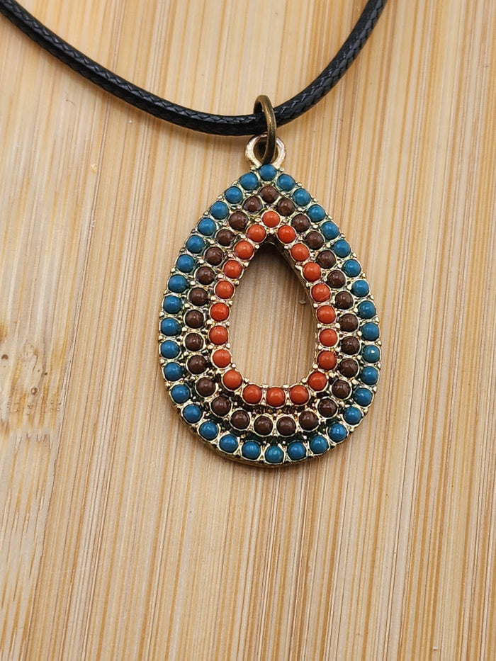 18in Adjustable Beaded Teardrop Pendant Necklace - Multicolor