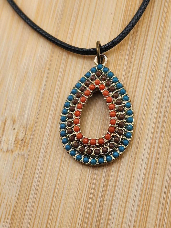 18in Adjustable Beaded Teardrop Pendant Necklace - Multicolor