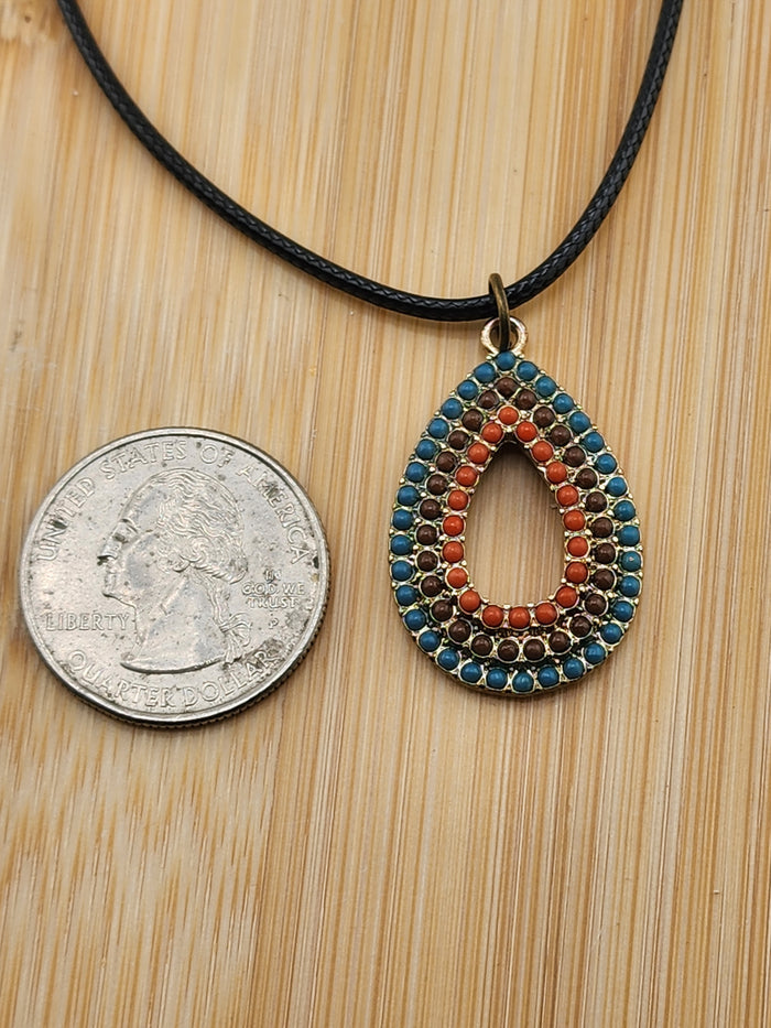 18in Adjustable Beaded Teardrop Pendant Necklace - Multicolor
