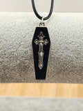 18in Adjustable Black Coffin Cross Pendant Necklace - Mens Jewelry