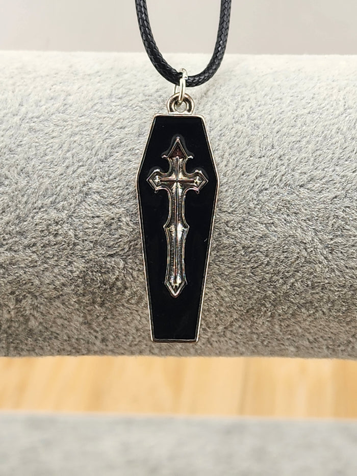 18in Adjustable Black Coffin Cross Pendant Necklace - Mens Jewelry