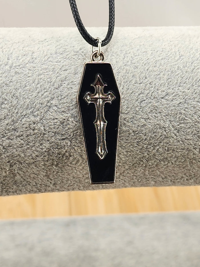 18in Adjustable Black Coffin Cross Pendant Necklace - Mens Jewelry