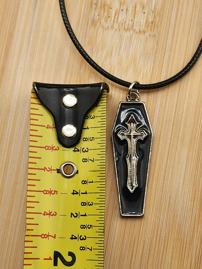 18in Adjustable Black Coffin Cross Pendant Necklace - Mens Jewelry