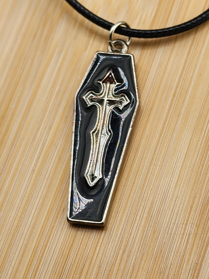 18in Adjustable Black Coffin Cross Pendant Necklace - Mens Jewelry