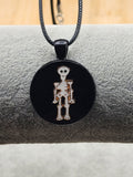 18in Adjustable Black Pendant Necklace with White Skeleton  - Halloween  Jewelry