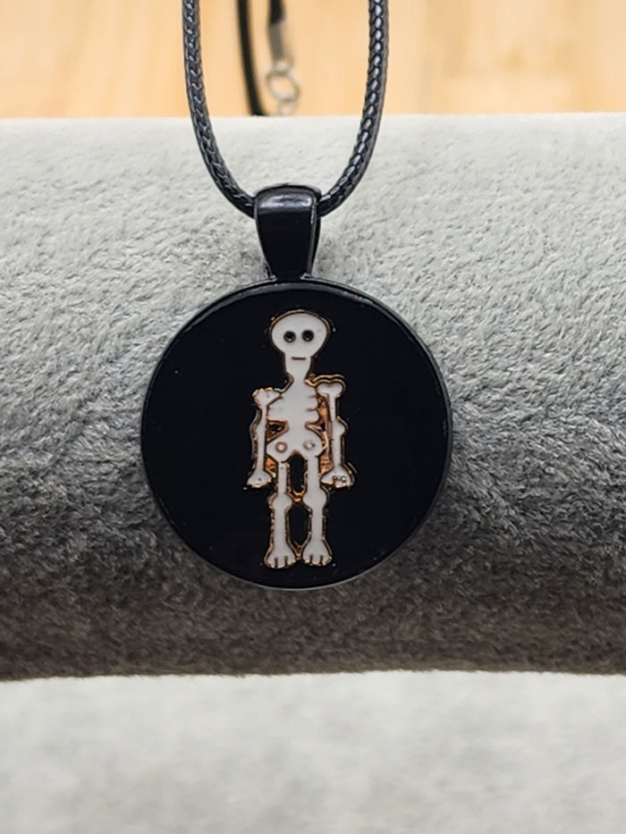 18in Adjustable Black Pendant Necklace with White Skeleton  - Halloween  Jewelry