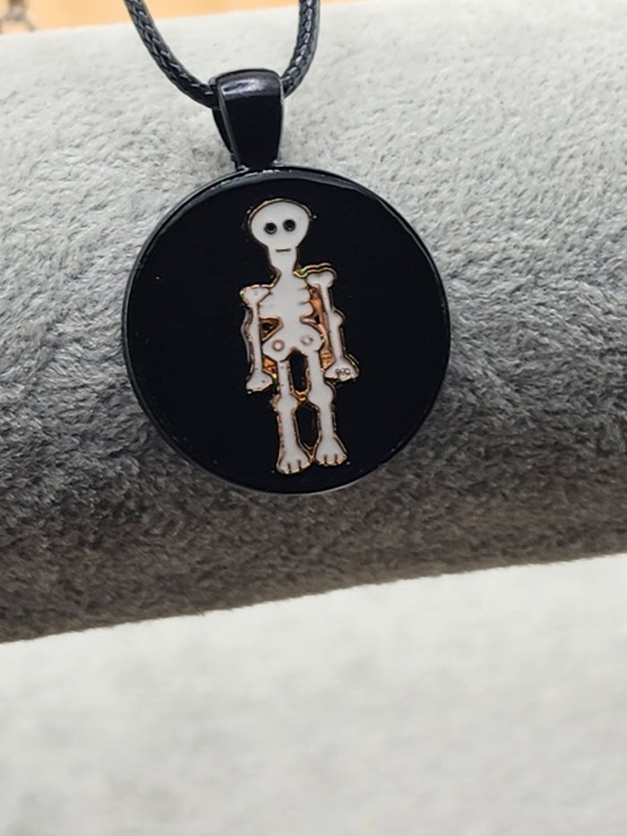 18in Adjustable Black Pendant Necklace with White Skeleton  - Halloween  Jewelry