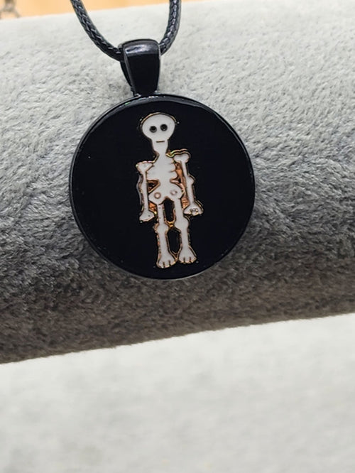 18in Adjustable Black Pendant Necklace with White Skeleton  - Halloween  Jewelry