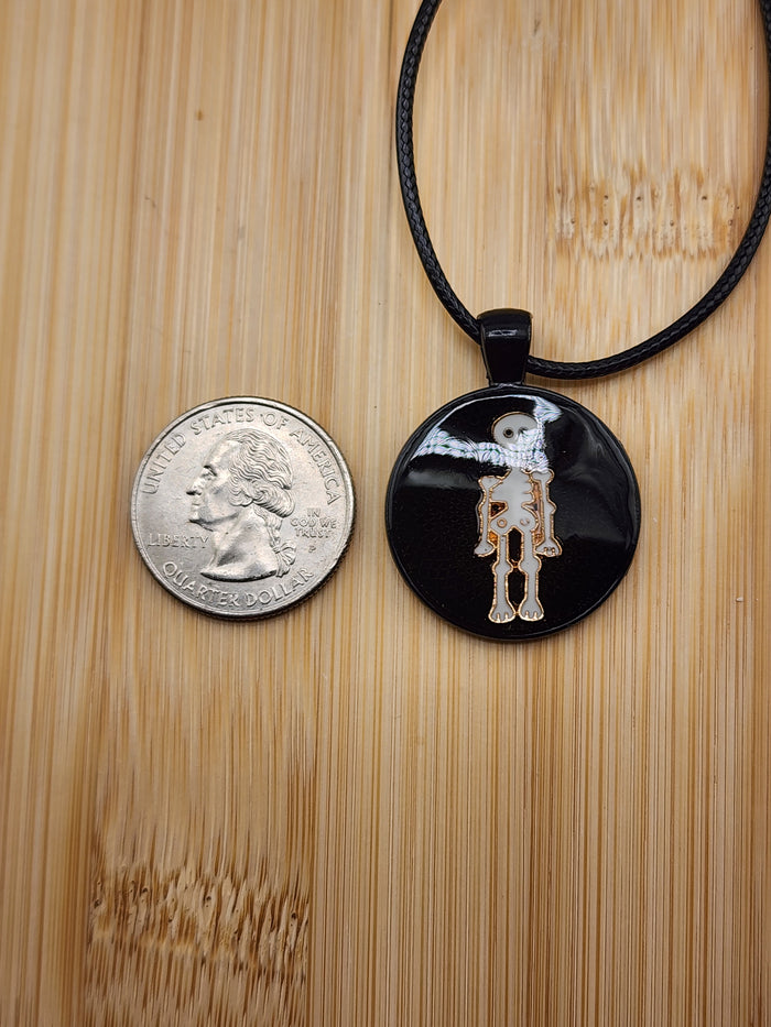 18in Adjustable Black Pendant Necklace with White Skeleton  - Halloween  Jewelry