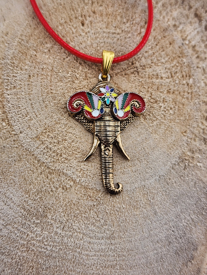 18in Adjustable Bohemian Red Elephant Pendant Necklace