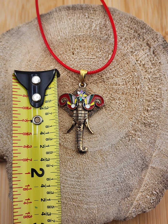 18in Adjustable Bohemian Red Elephant Pendant Necklace