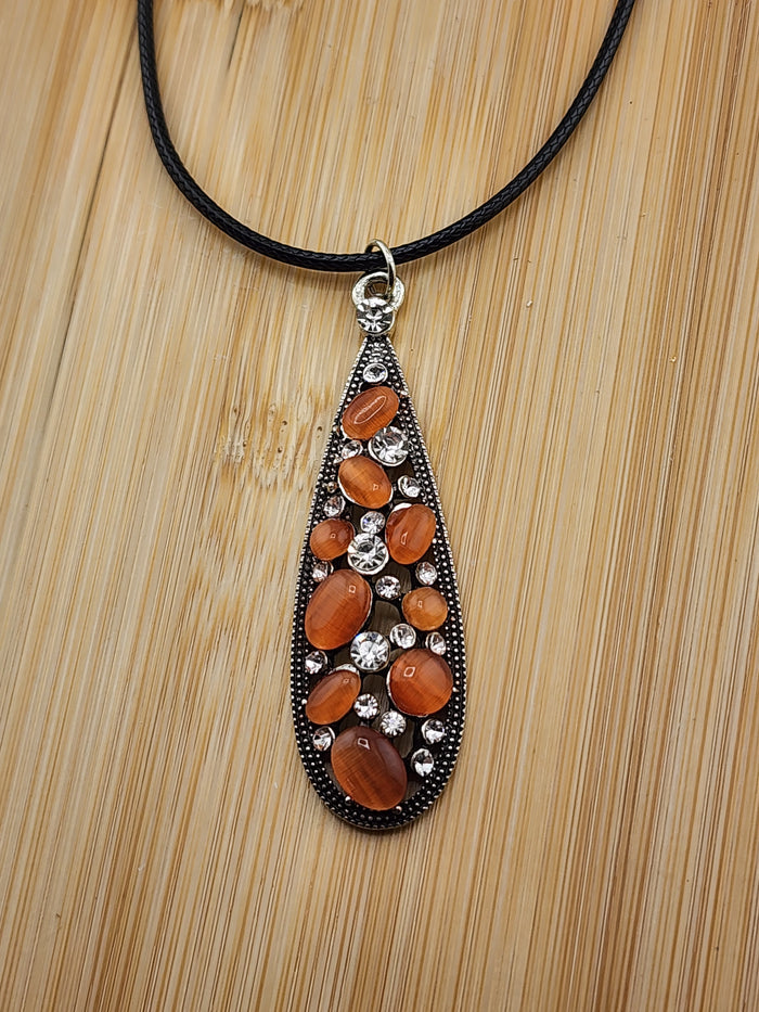 18in Adjustable Elegant Brown Teardrop Pendant Necklace - Women Jewelry