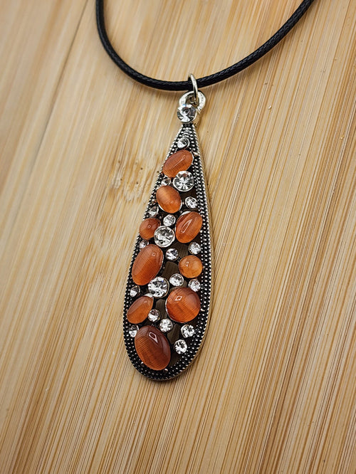 18in Adjustable Elegant Brown Teardrop Pendant Necklace - Women Jewelry