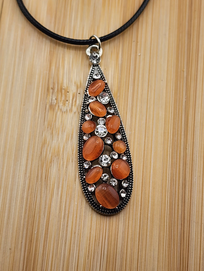 18in Adjustable Elegant Brown Teardrop Pendant Necklace - Women Jewelry
