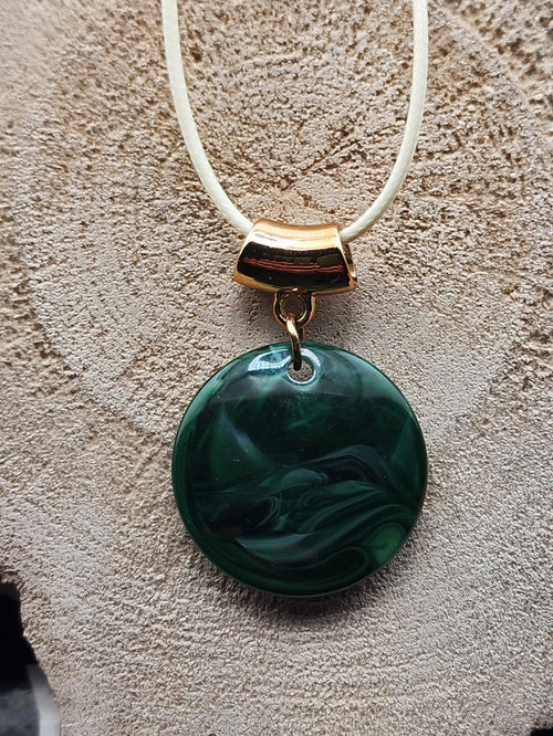 18in Adjustable Elegant Green Marble Pendant Necklace - Gold Accent