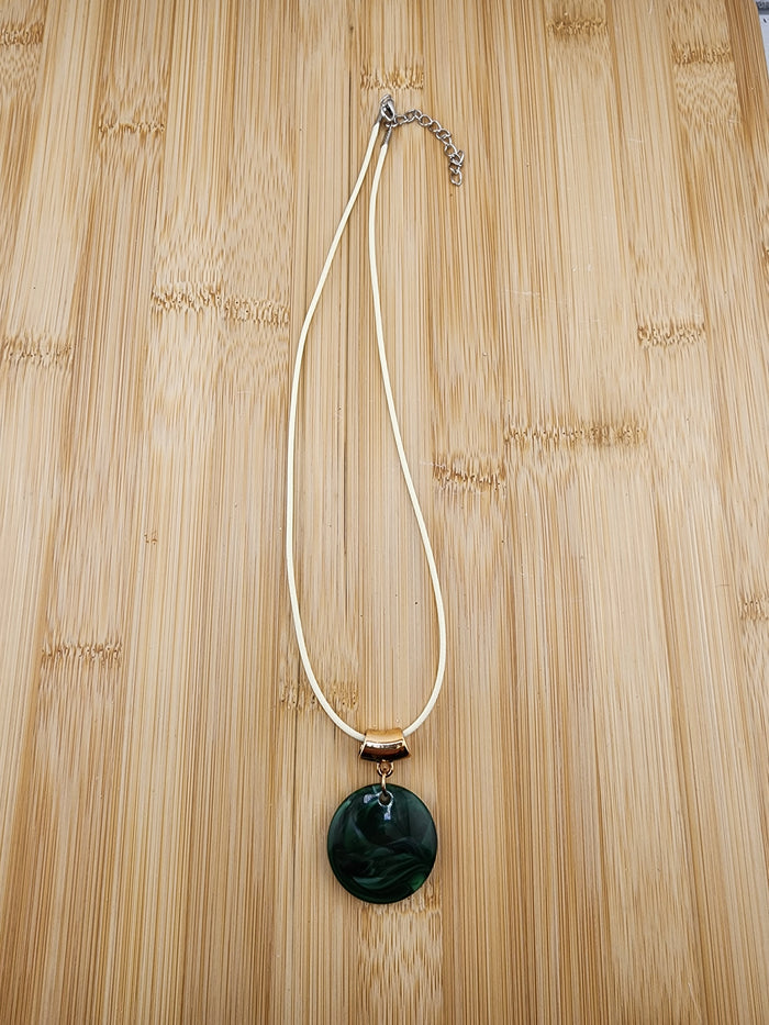 18in Adjustable Elegant Green Marble Pendant Necklace - Gold Accent