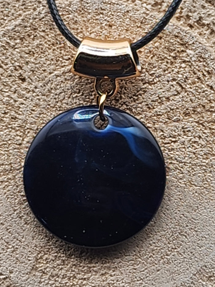 18in Adjustable Gold-Accent Blue Round Pendant Necklace