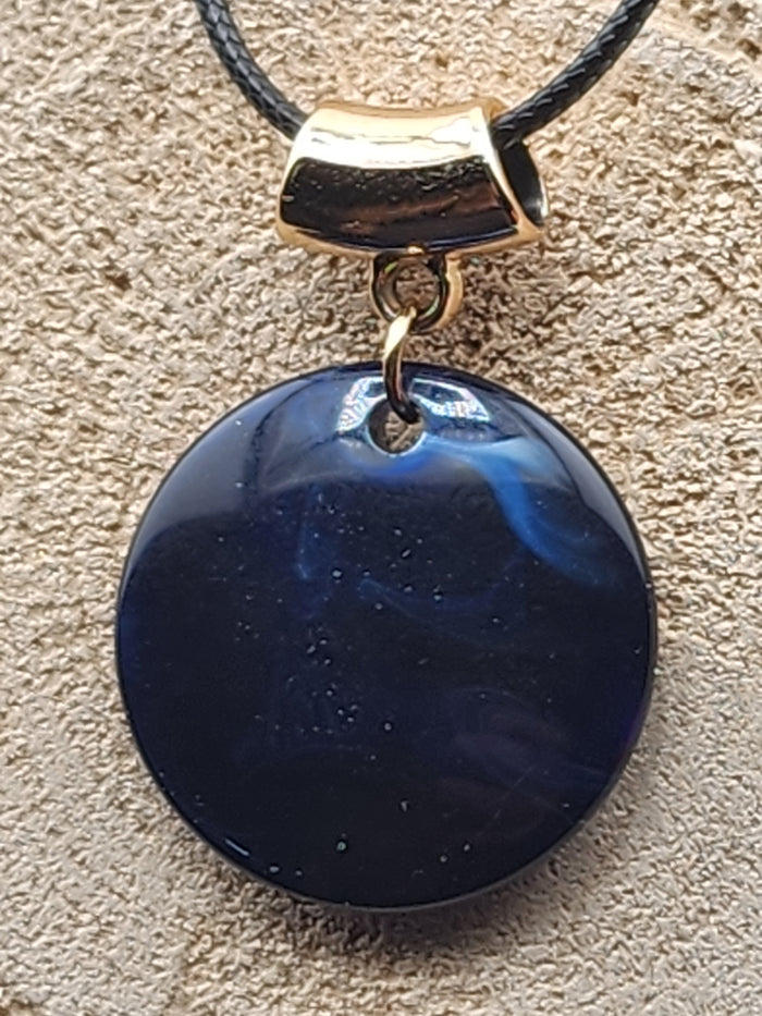 18in Adjustable Gold-Accent Blue Round Pendant Necklace