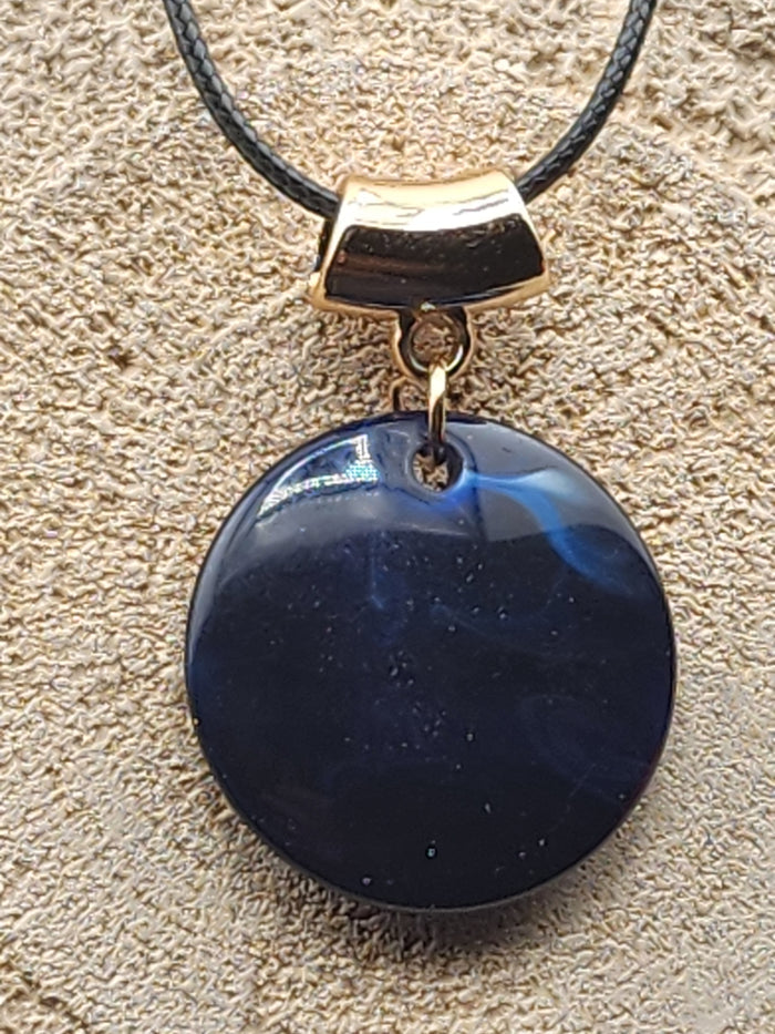 18in Adjustable Gold-Accent Blue Round Pendant Necklace
