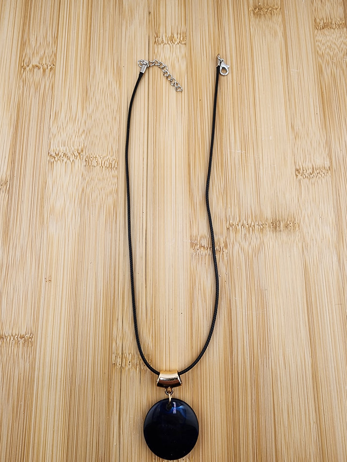 18in Adjustable Gold-Accent Blue Round Pendant Necklace