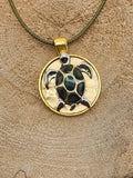 18in Adjustable Gold-Tone Sea Turtle Pendant Necklace in Green