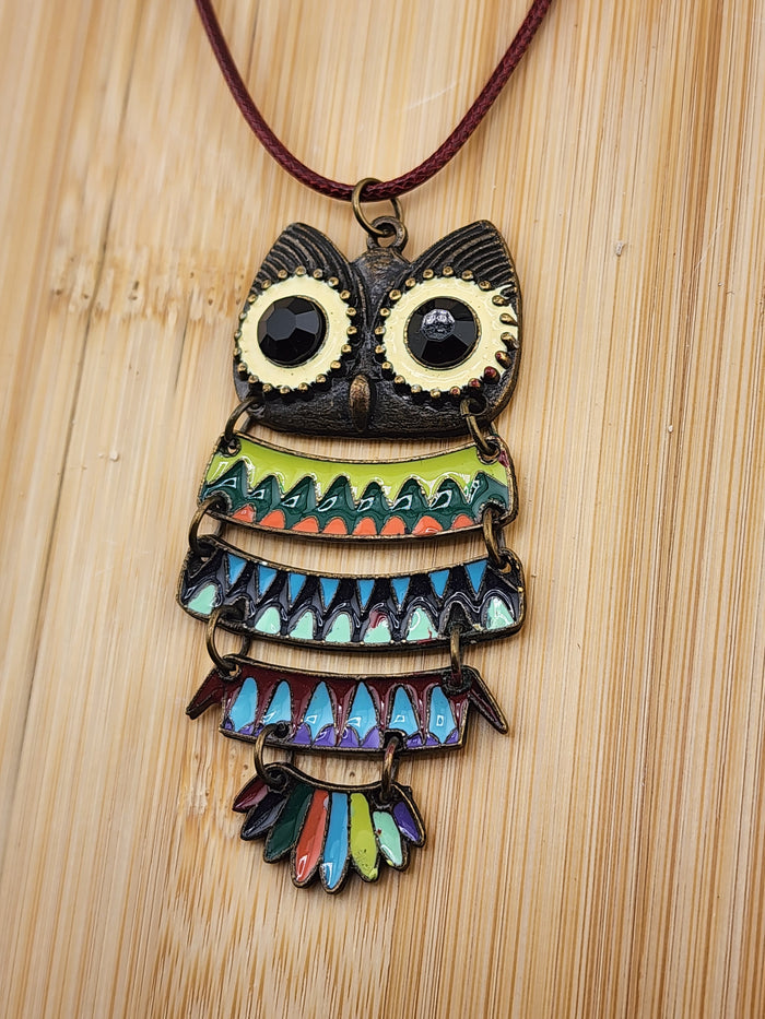 18in Adjustable Handcrafted Multicolor Owl Pendant Necklace - Women Jewelry