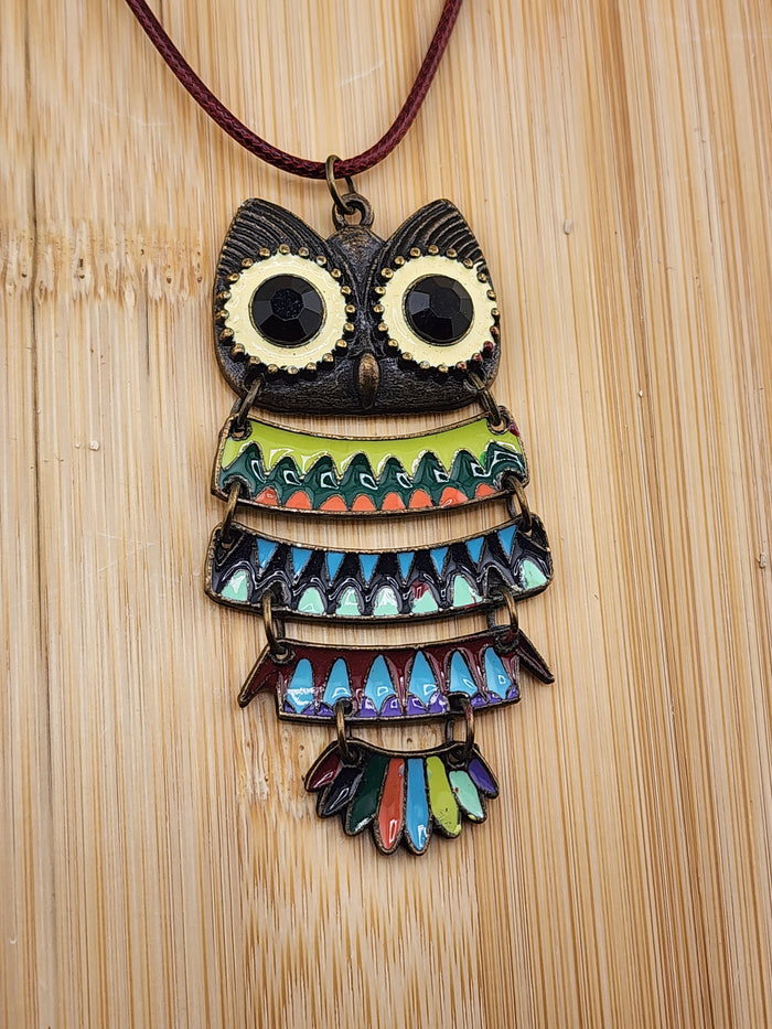 18in Adjustable Handcrafted Multicolor Owl Pendant Necklace - Women Jewelry