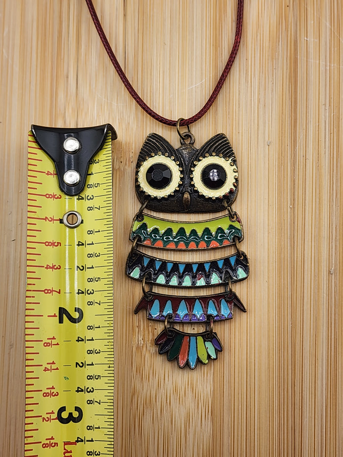 18in Adjustable Handcrafted Multicolor Owl Pendant Necklace - Women Jewelry