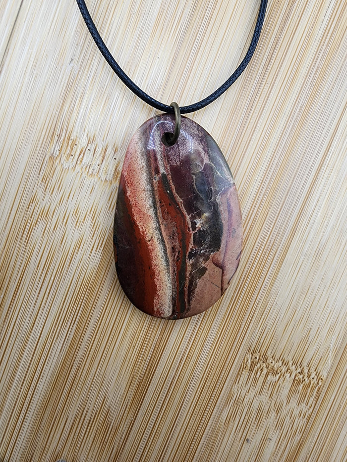 18in Adjustable Handmade Natural Jasper Pendant Necklace in Red and Brown