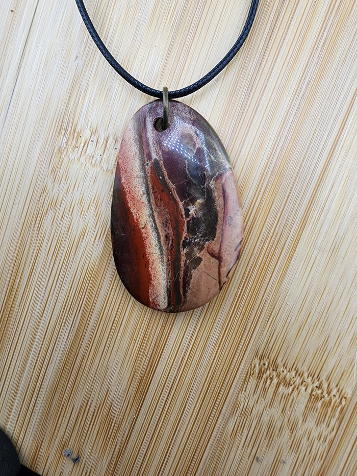 18in Adjustable Handmade Natural Jasper Pendant Necklace in Red and Brown