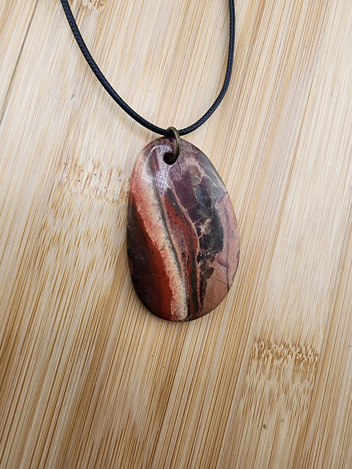 18in Adjustable Handmade Natural Jasper Pendant Necklace in Red and Brown