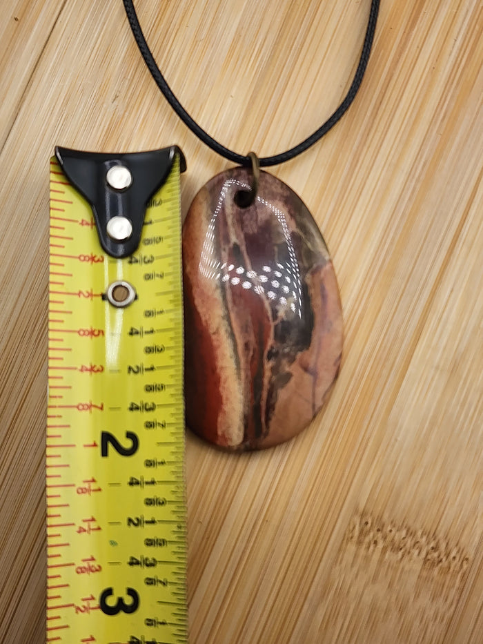 18in Adjustable Handmade Natural Jasper Pendant Necklace in Red and Brown
