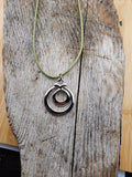 18in Adjustable Silver Tone  Double Ring Pendant Necklace - Olive Cord