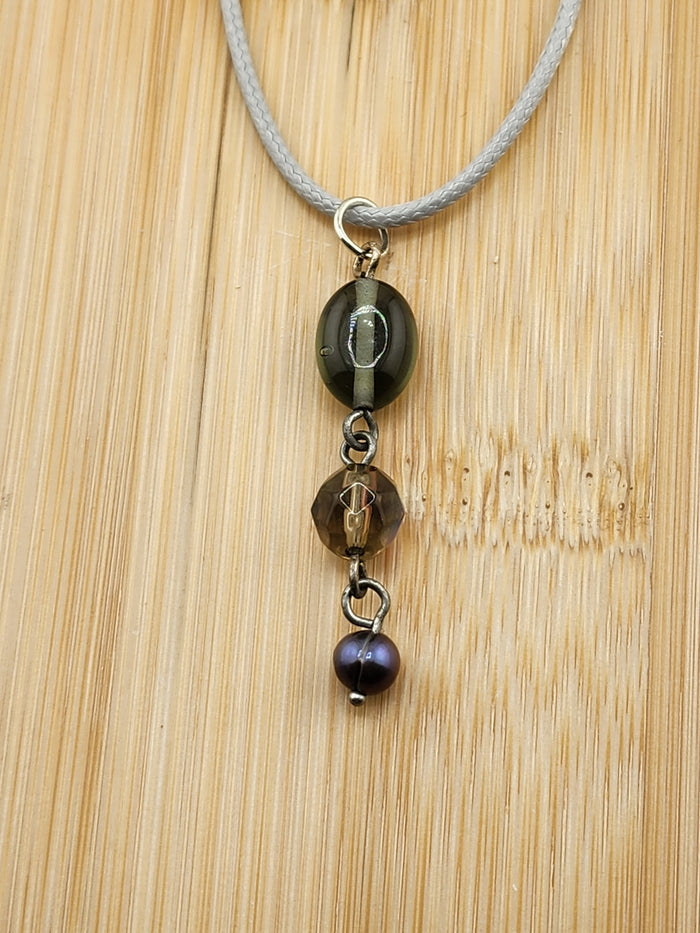 18in Adjustable Smoky Acrylic Glass Bead Drop Pendant Necklace - Elegant Grey