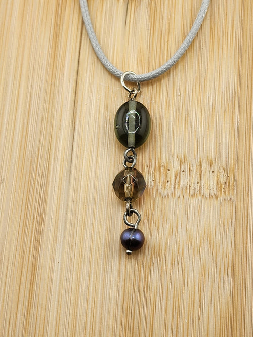 18in Adjustable Smoky Acrylic Glass Bead Drop Pendant Necklace - Elegant Grey