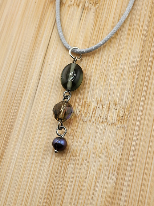 18in Adjustable Smoky Acrylic Glass Bead Drop Pendant Necklace - Elegant Grey
