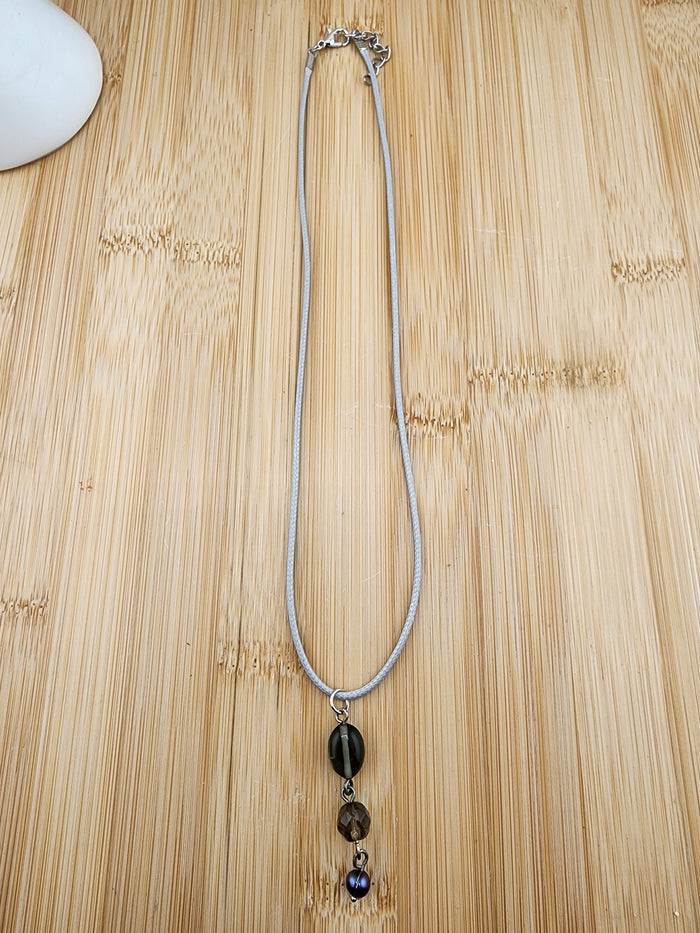 18in Adjustable Smoky Acrylic Glass Bead Drop Pendant Necklace - Elegant Grey