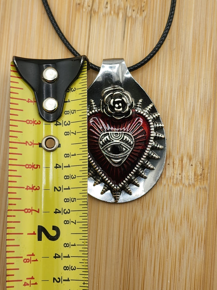 18in Adjustable Sterling-Style Red Heart Eye Pendant Necklace