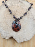 19in Adjustable Handcrafted Brown and Black Stone Pendant Necklace